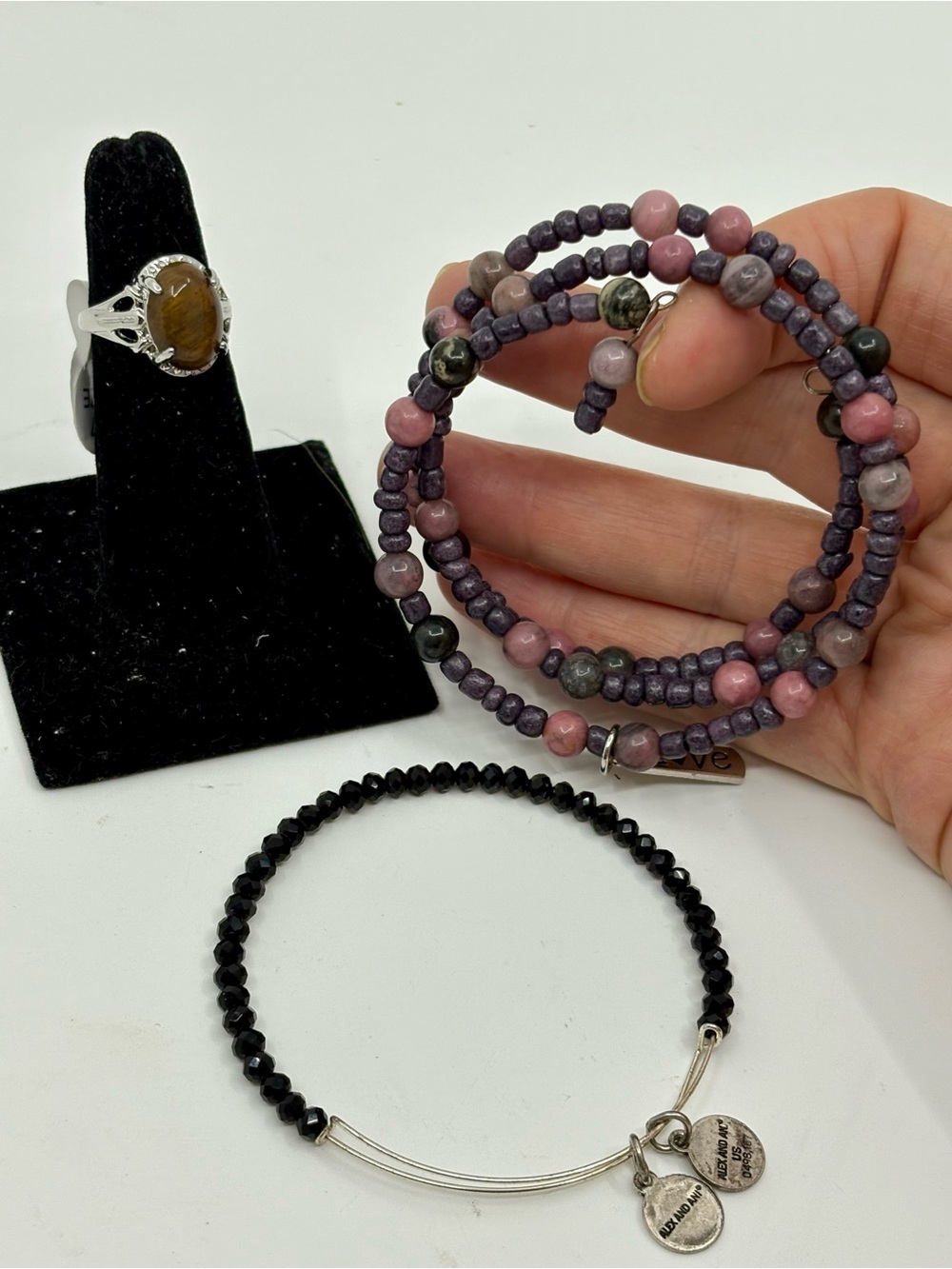 COMBO of 3 - two Beaded Wrap Bracelet and a stone silver ring size 6.5